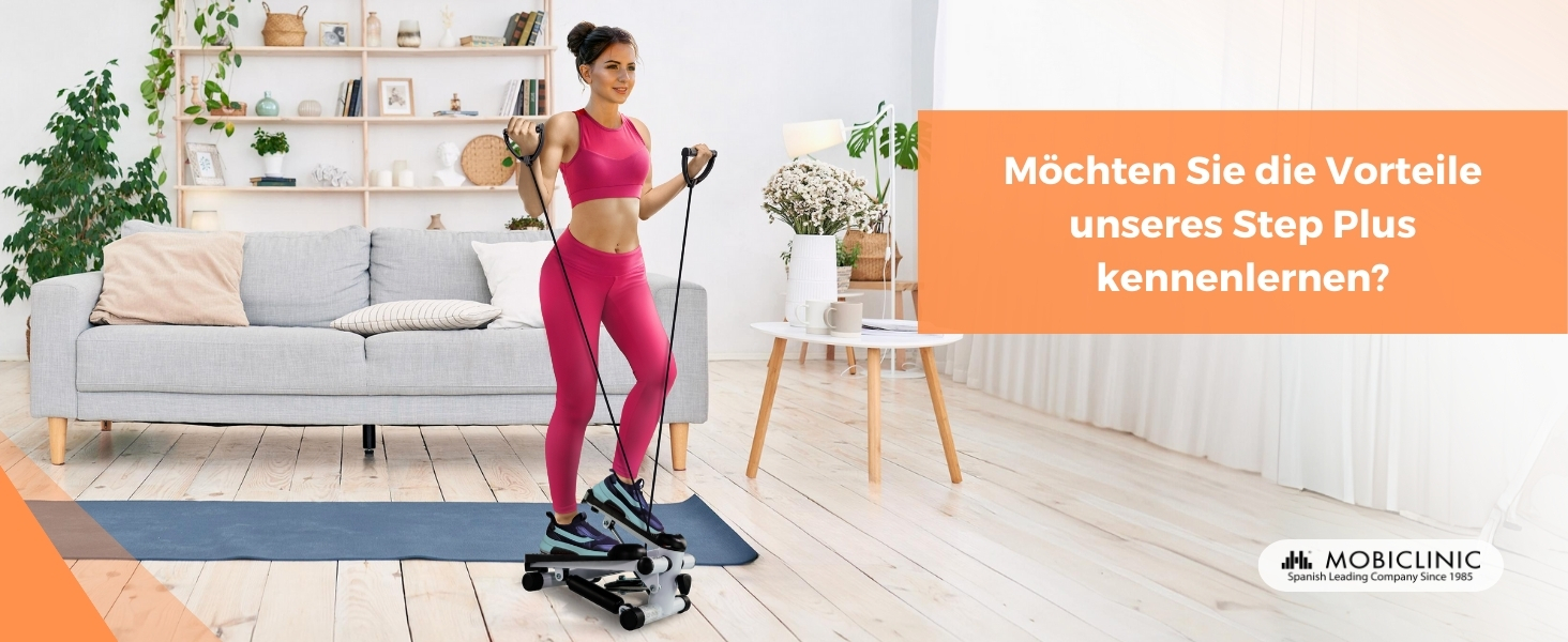 Mobiclinic® Fitness Stepper 2 в 1 Step Plus з тросами, багатофункціональний тренажер для дому, LCD дисплей, навантаження до 100 кг, регулювання опору