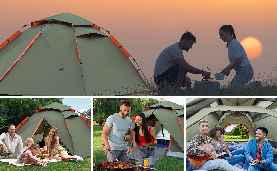 Намет для кемпінгу з тамбуром, намет для 2-4 особи, водонепроникний PU5000, для відпочинку, подорожей, трекінгу, саду, куполоподібний, ультралегкий, рюкзак, 2025, армійний зелений (Pop Up)