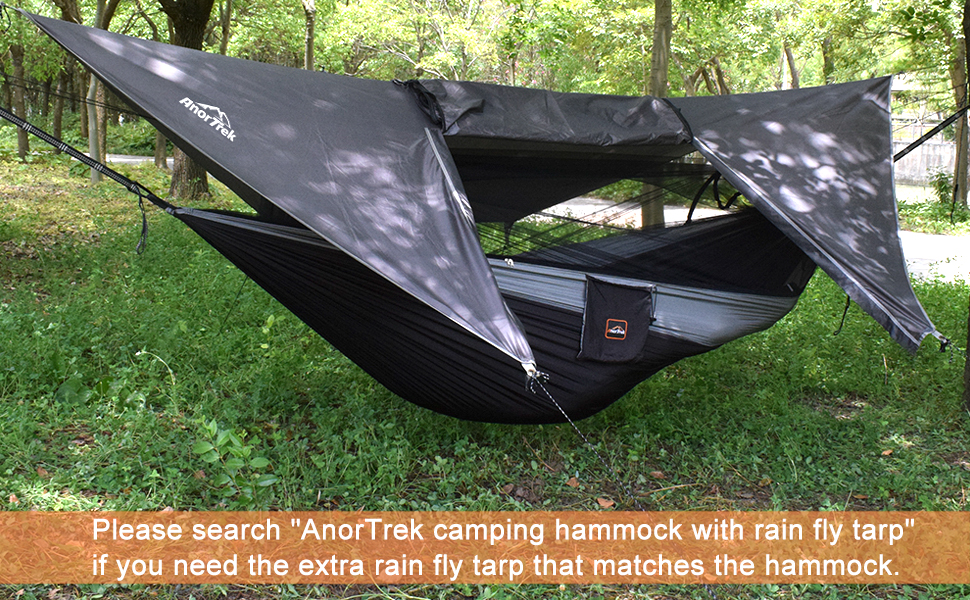 Гамак для кемпінгу AnorTrek з москітною сіткою, подвійний та одинарний, з ременями та карабінами, для відпочинку, туризму та походів, блакитний/темно-синій, 300 x 200 см