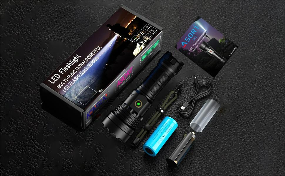 LED ліхтарик тактичний екстремально яскравий з 2 COB-лампами, 9 режимів, USB, водонепроникний IPX6, для кемпінгу, туризму, риболовлі, активного відпочинку, надзвичайної ситуації (R02)