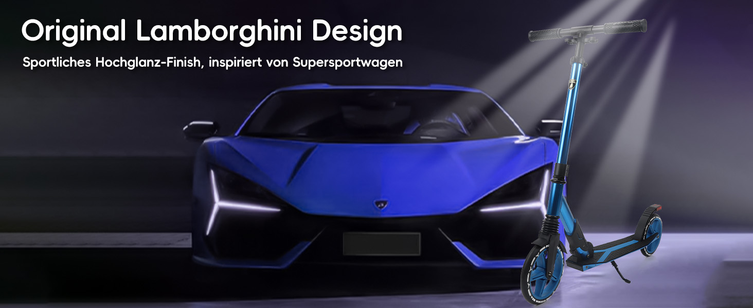 Скутер Lamborghini Tretroller Cityroller з великим колесом, складаний, регульована висота, для дорослих та дітей, з підставкою, передньою амортизацією та гальмом на задньому колесі, синій, до 100 кг