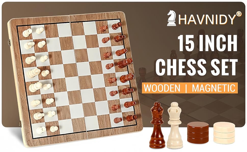 Магнітний набір для гри в шахи з дерева HAVNIDY, ручної роботи, складаний, з місцем для зберігання, для подорожей та сімейних ігор
