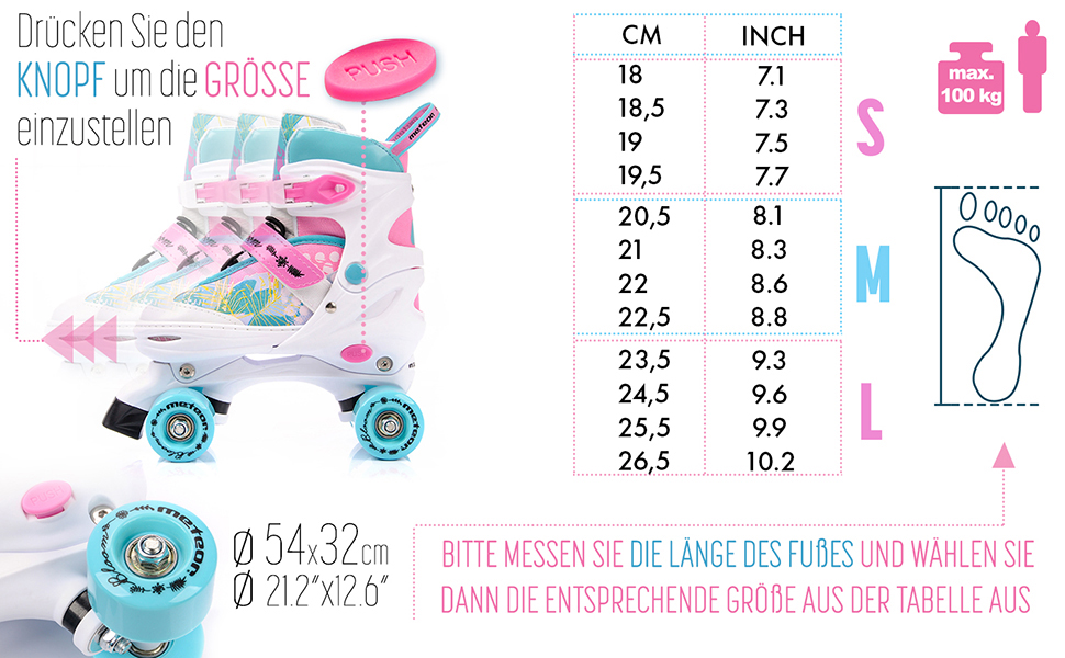 Роликові ковзани Meteor Retro Rollschuhe - стильні ролики 80-х для дітей та підлітків. Яскрава кольорова гамма, регульований розмір 39-41. Quad Skate, Inline Skates, MEADOW