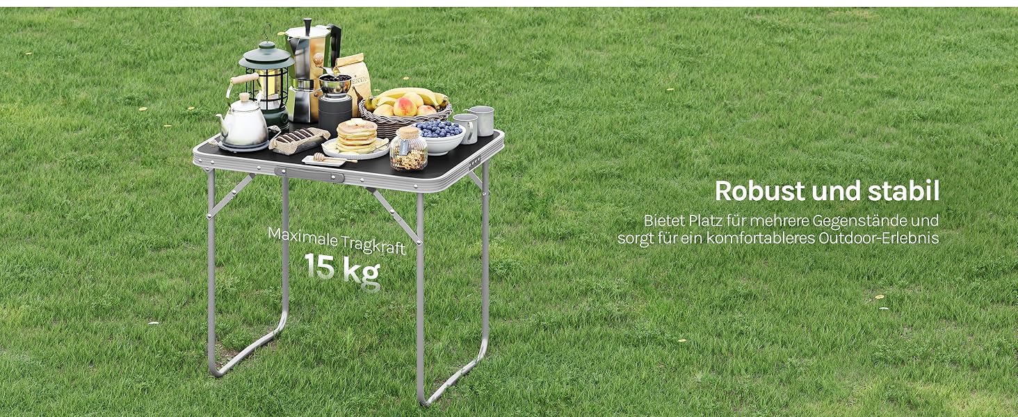 Стіл туристичний складний Woltu 70x50x60 см, алюміній та MDF, для пікніка та відпочинку на природі, чорний