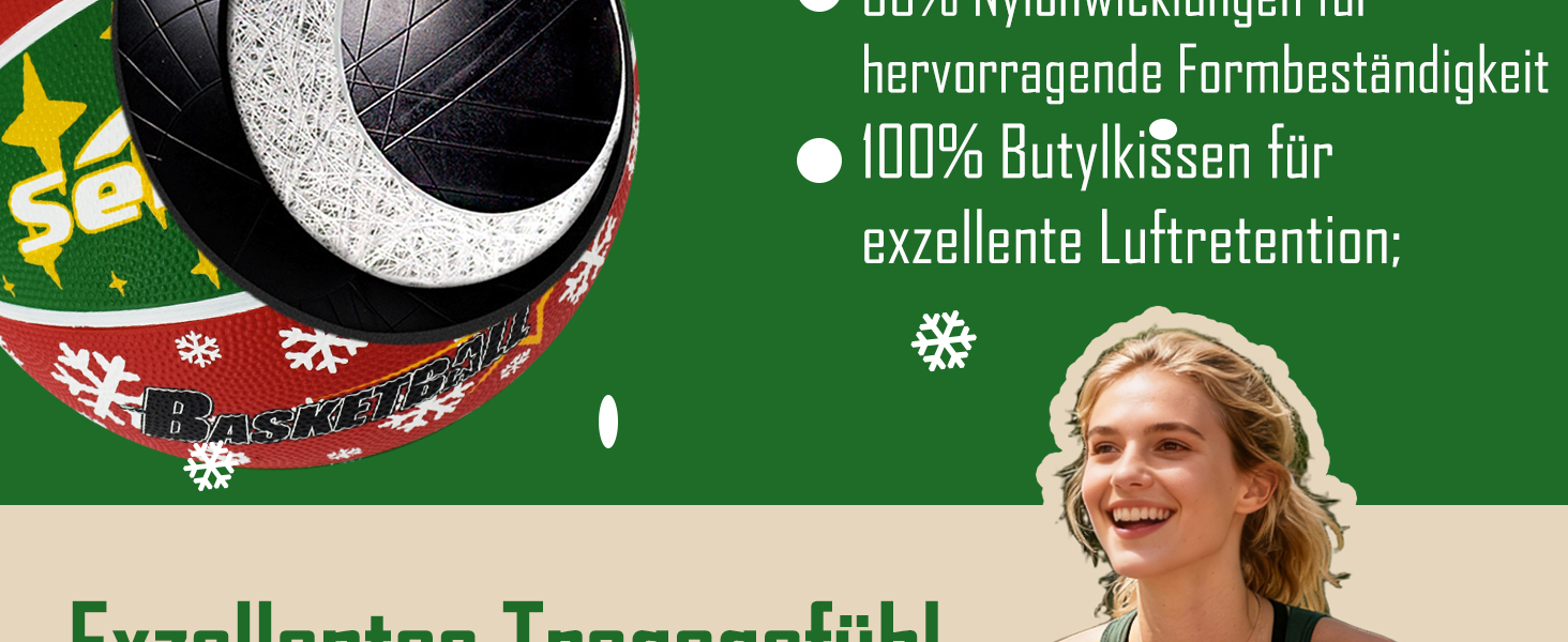 Баскетбольний м'яч Senston, розмір 7, з насосом, для гри на вулиці, антиковзаюча поверхня, відмінне зчеплення (червоний & зелений)