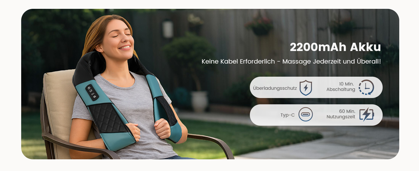 Масажер для шиї COMFIER бездротовий Shiatsu з підігрівом, 3D глибокий масаж, для шиї, спини, попереку, подарунок для жінок та чоловіків, блакитно-чорний