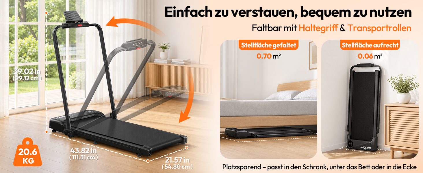 Складана доріжка для ходьби THERUN Walking Pad, безшумна бігова доріжка до 10 км/год, чорна