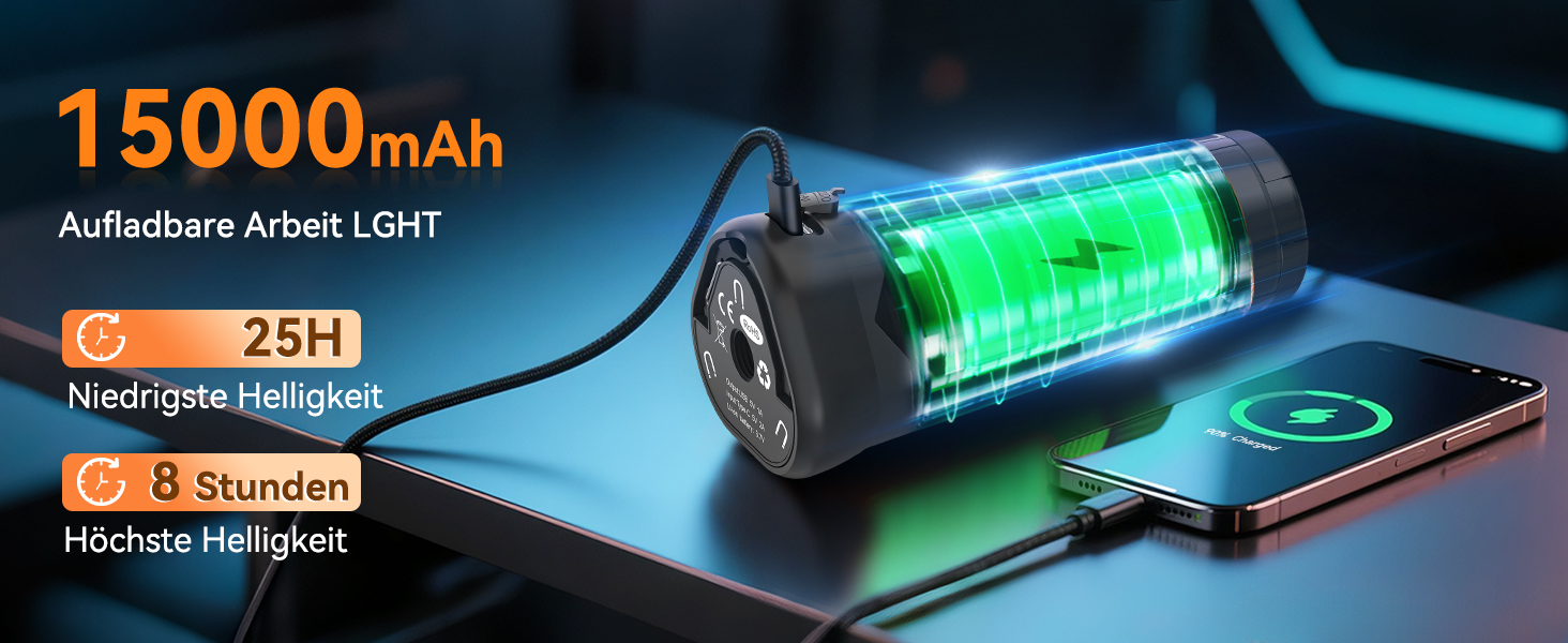 Портативна LED кемпінгова лампа на акумуляторі 15000mAh з телескопічним штативом, 5500LM, IP65, вологостійка, для кемпінгу, подорожей, будівництва та надзвичайних ситуацій (чорна)