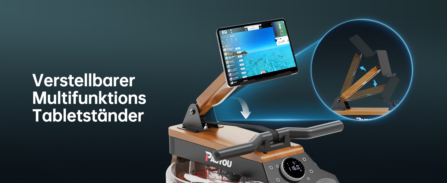 Гребний тренажер PASYOU з натурального дуба для дому, водний, складаний, Bluetooth-дисплей, 30 днів Kinomap, регульований тримач для планшета, до 150 кг, модель PW60 Oak