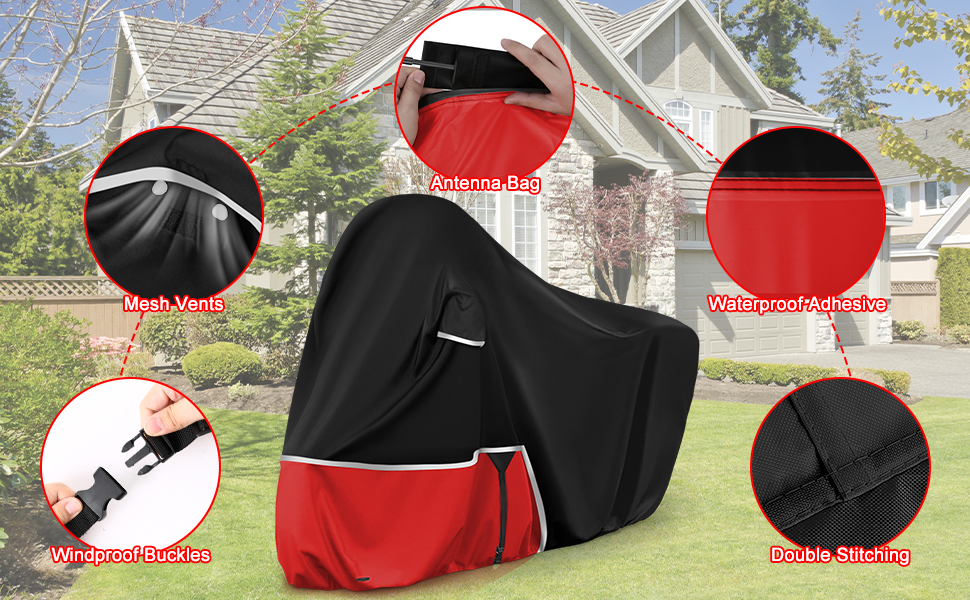 Водонепроникний захисний чохол для мотоцикла Piaggio MP3 400/500 (з кофром) - 420D Oxford, чорний/червоний