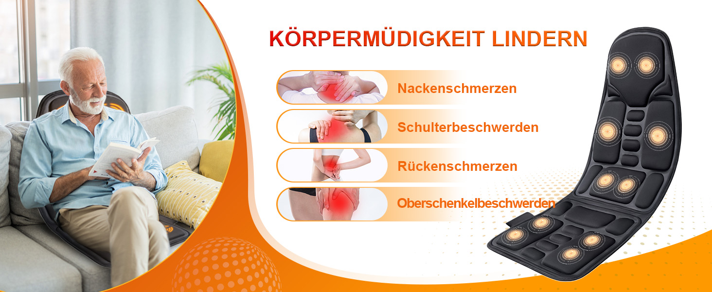 Масажна подушка з підігрівом та 8 вібраційних моторів для спини та шиї, для дому та офісу, чорна