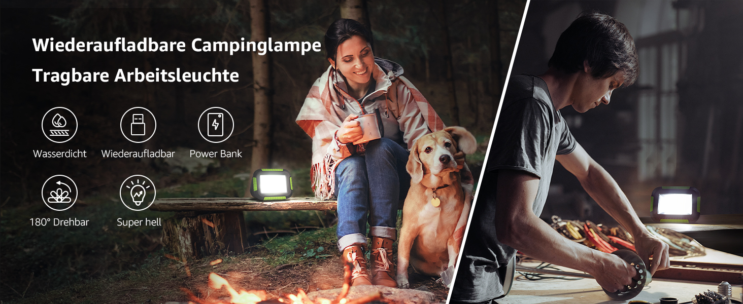 LED кемпінговий ліхтар 10W з акумулятором 4400mAh, 1000lm, 3 режими, димер, для кемпінгу, намету, надзвичайних ситуацій