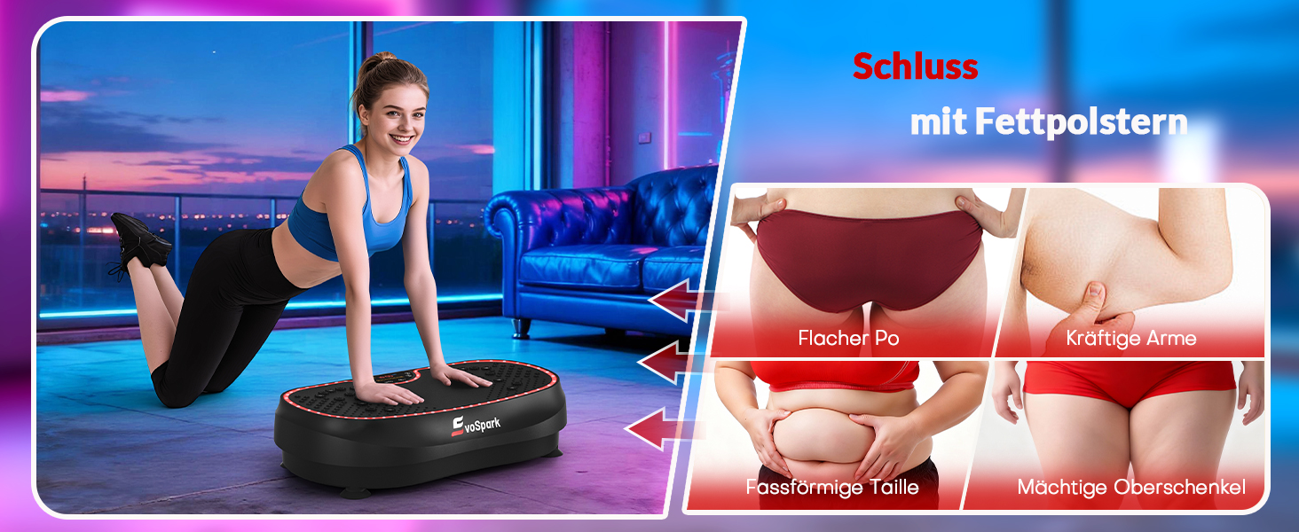 Вібраційна платформа для дому: 199 швидкостей, 6+1 режими, 200W двигун, LED-підсвітка, чорний колір