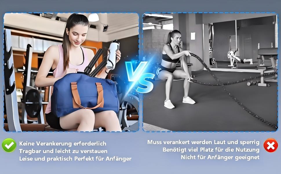 Битва мотузок: 2 шт. для кардіотренувань та силових вправ. Безшумні, портативні, для використання на вулиці