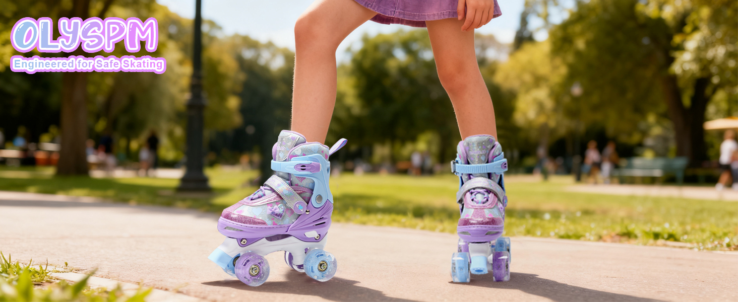 Ролики для дітей дівчаток з блискучими сердечками та світлодіодними колесами, 4-разово регульовані, ролики для початківців, ідеальний подарунок на день народження або Різдво, фіолетовий