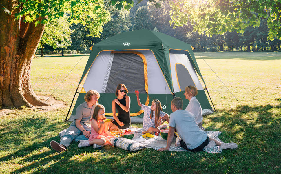 Намет кемпінговий 4-8 осіб Campingzelt водонепроникний, з тентом, зелений 240x210x180 см для кемпінгу, туризму та трекінгу