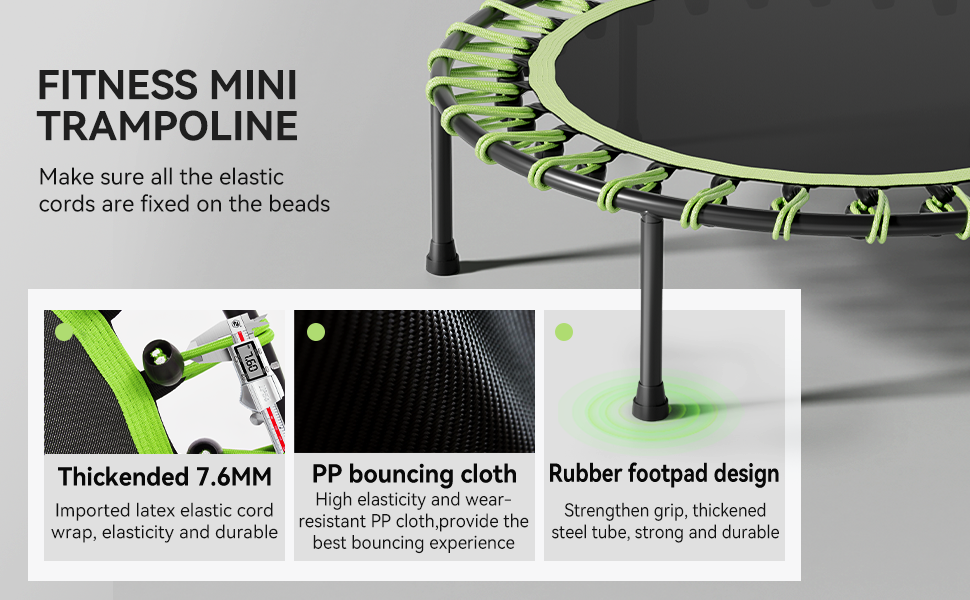 Міні-батут для дорослих, 101,6 см, без поручнів, для фітнесу, зелений