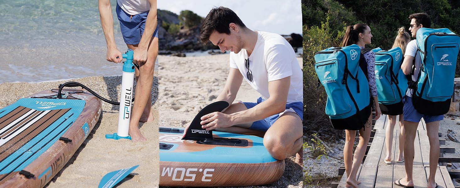 Надувний SUP-борд UPWELL Premium Stand Up Paddling Board з комплектом: сидіння, кріплення для камери, весло, 204 кг, для 2 осіб, 350x84x15 см
