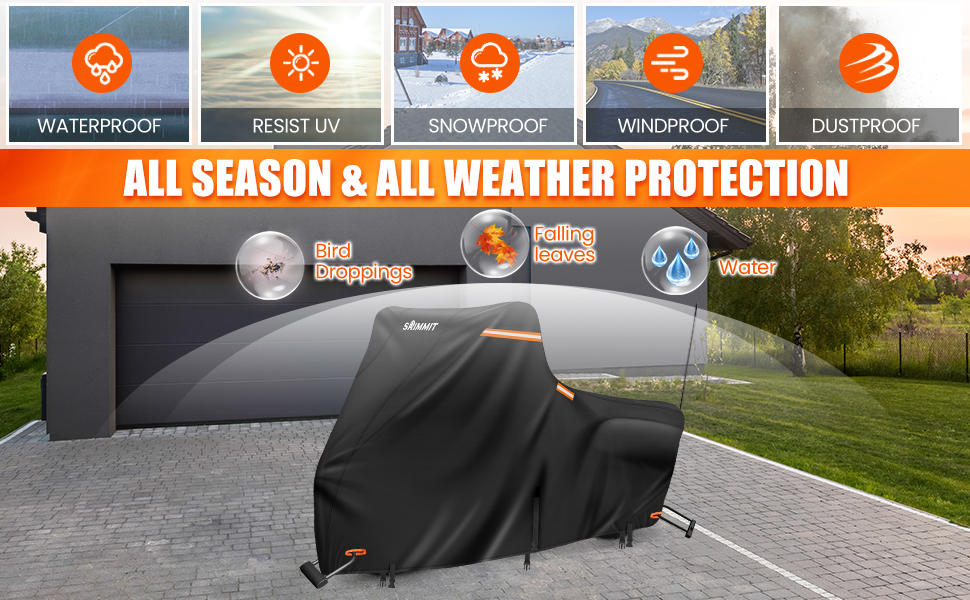 Накладна щільна мотоциклетна накидка Motorrad Abdeckplane Indoor & Outdoor, 420D, для туристичних моделей, Road King, чорно-помаранчевого кольору, водонепроникна, захист від дощу та УФ-променів, пилезахисна (2XL 245x110x140CM)