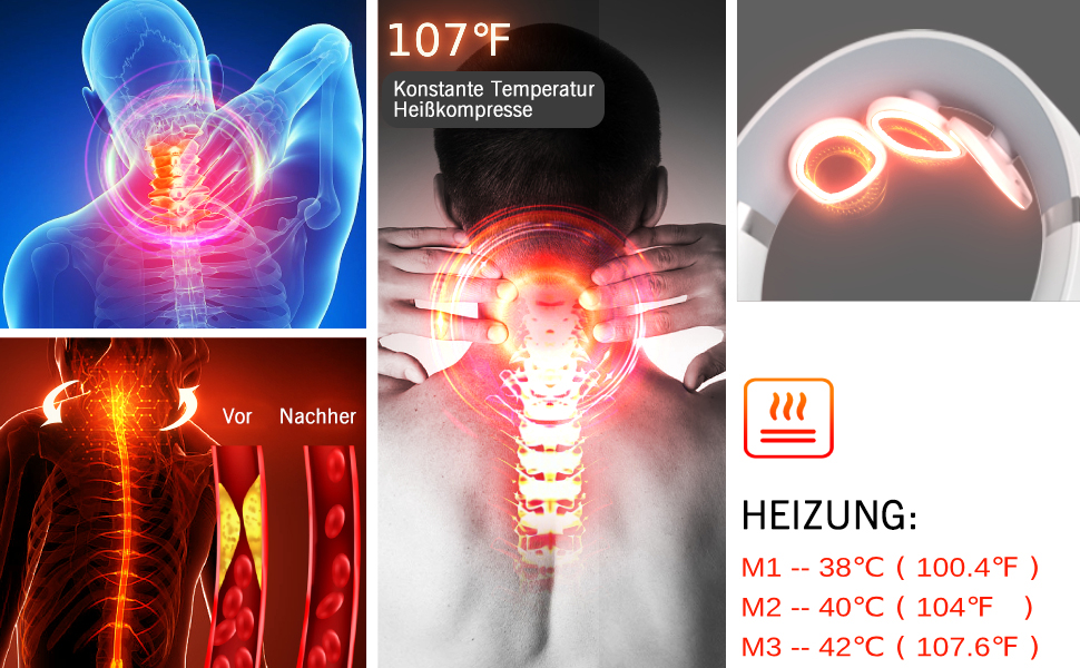 Масажер для шиї Auxoliev з підігрівом 42°C, 9 режимів, 50 рівнів інтенсивності, таймером, бездротовий – для дому, офісу, подорожей