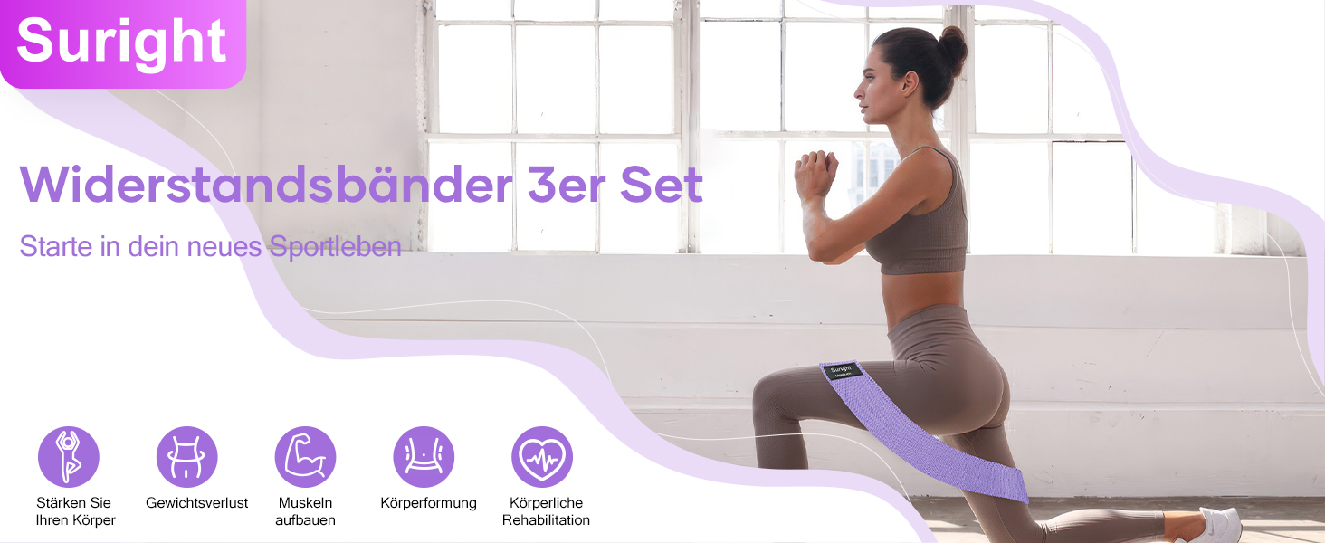 Фітнес-гумки Suright: стрічковий набір для силових тренувань, йоги та фітнесу (3 кольори)