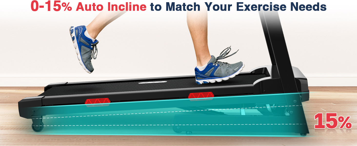Біговий тренажер Redliro з автоматичним нахилом 15% - складний, до 160 кг, з регульованим поручнем та Bluetooth, для дому