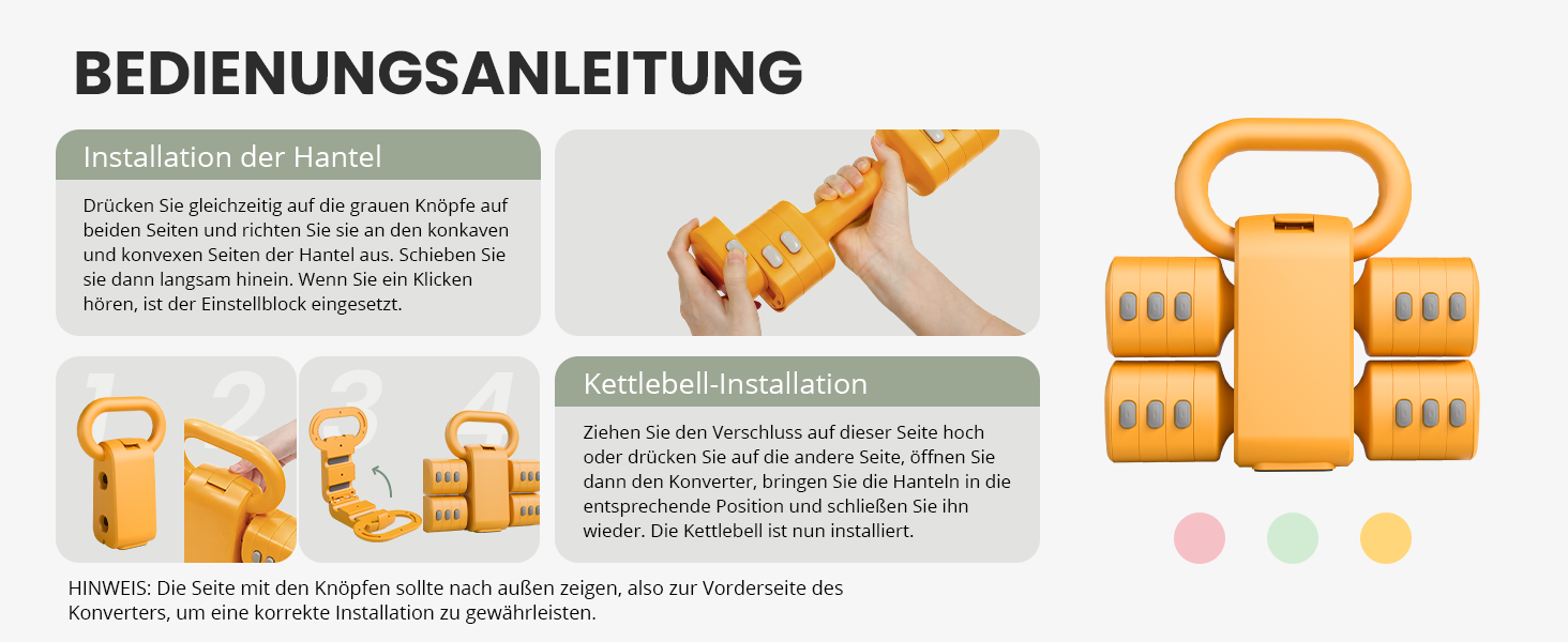 Регульований гантельний набір 2-в-1 для жінок – 4 рівні ваги (1-5.5 кг) – обладнання для фітнесу вдома, зелені гантелі (оранжевий)