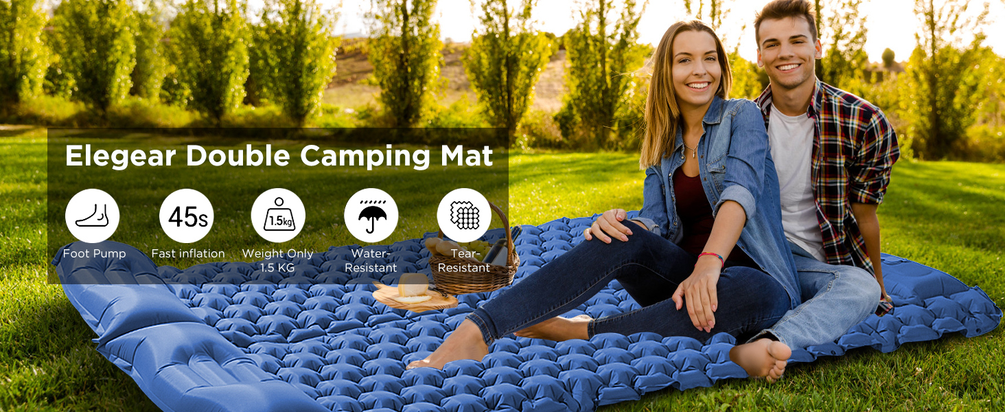 Килимок для кемпінгу Elegear Isomatte 2 особи, надувний, 120x200 см, для туризму та відпочинку на природі