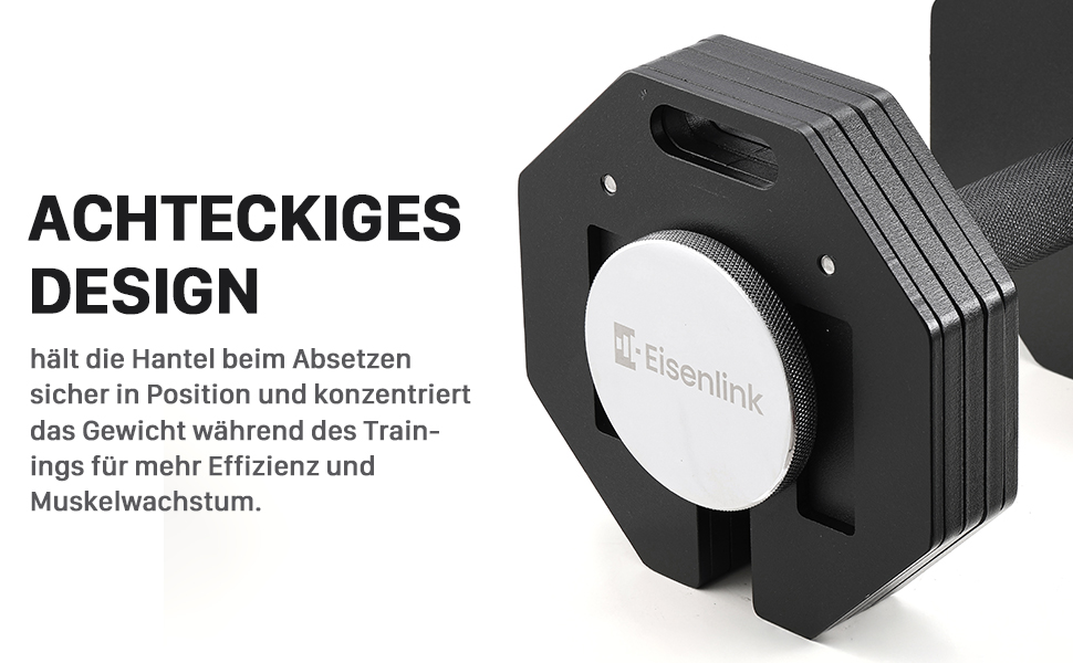 Гантель регульована восьмигранна Eisenlink 20-36 кг, сталева, з антиковзним грифом, для фітнесу вдома та в залі