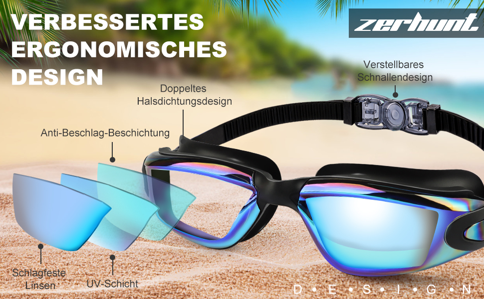 Окуляри для плавання Zerhunt для чоловіків, жінок, дітей. Антизапарні, з захистом від УФ. Окуляри для дайвінгу та водного спорту. Подарунок для чоловіків, жінок, дівчаток та хлопчиків 10+