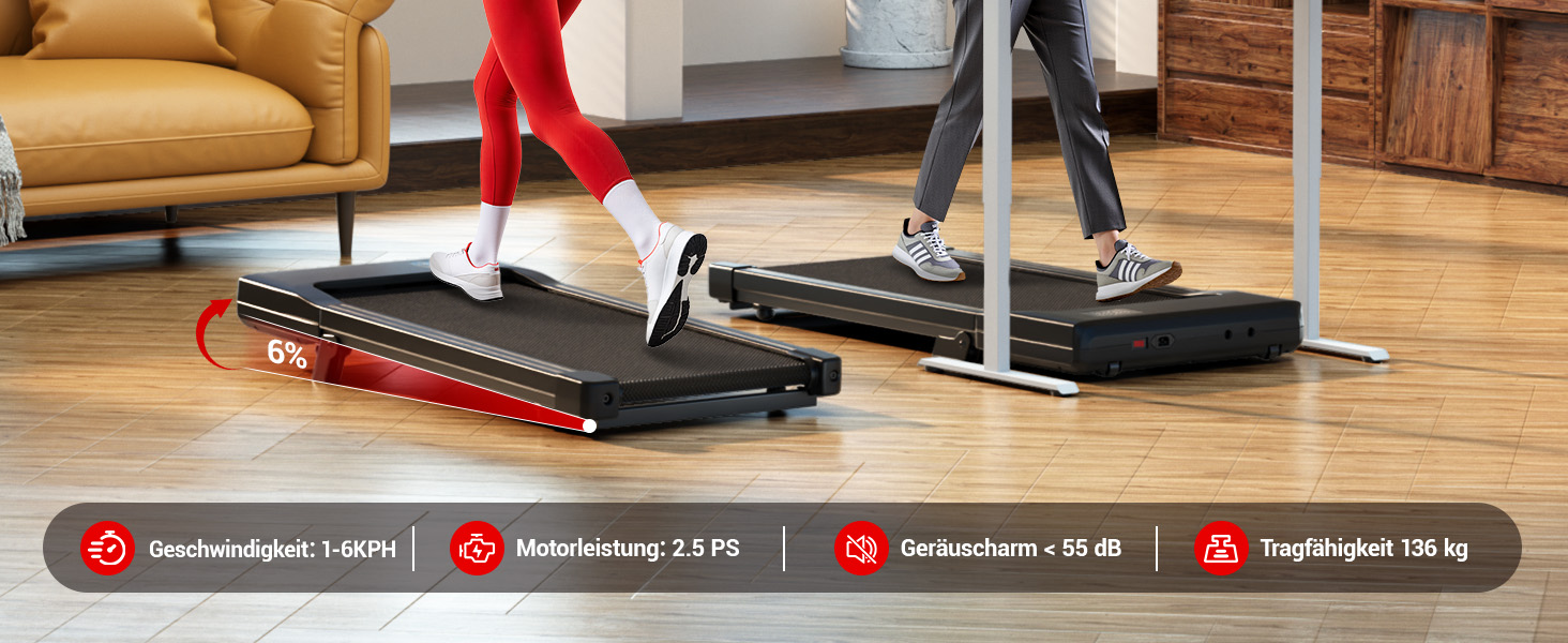 Walking Pad Superun з нахилом 6% – біговий доріжка для дому, максимальна швидкість 12 км/год, з додатком та пультом дистанційного керування. Робочий стіл, максимальне навантаження 136 кг, 90 см, колір Чорний.