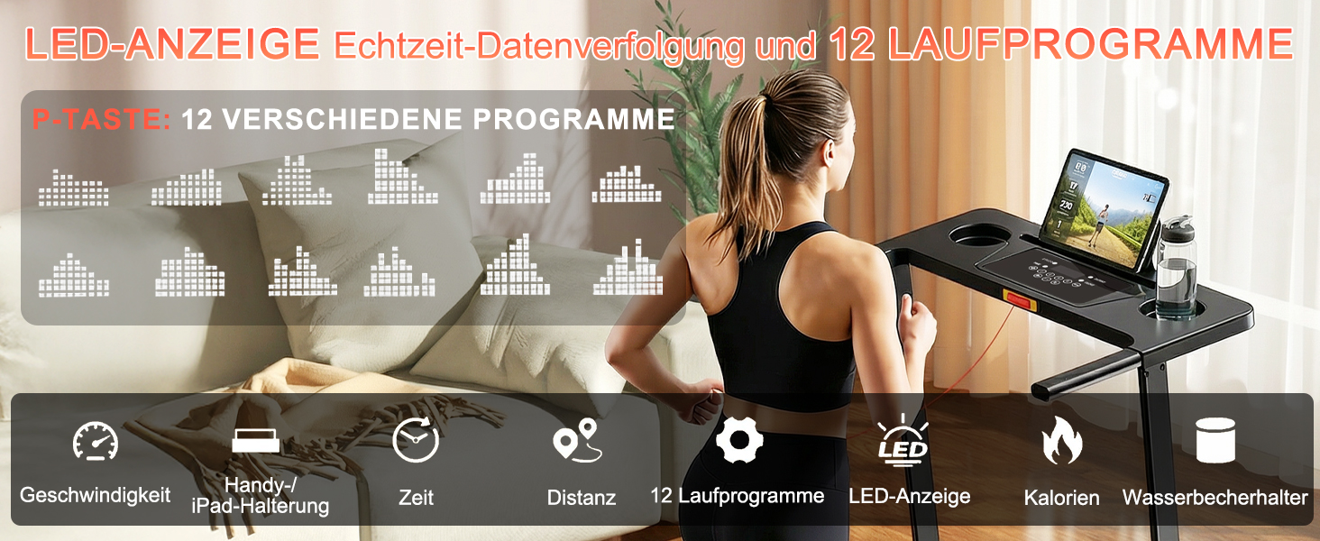 Бігова доріжка Walking Pad для дому та офісу, 1-12 км/год, кут нахилу 9%, 3 к.с., LED-дисплей, амортизація, до 120 кг