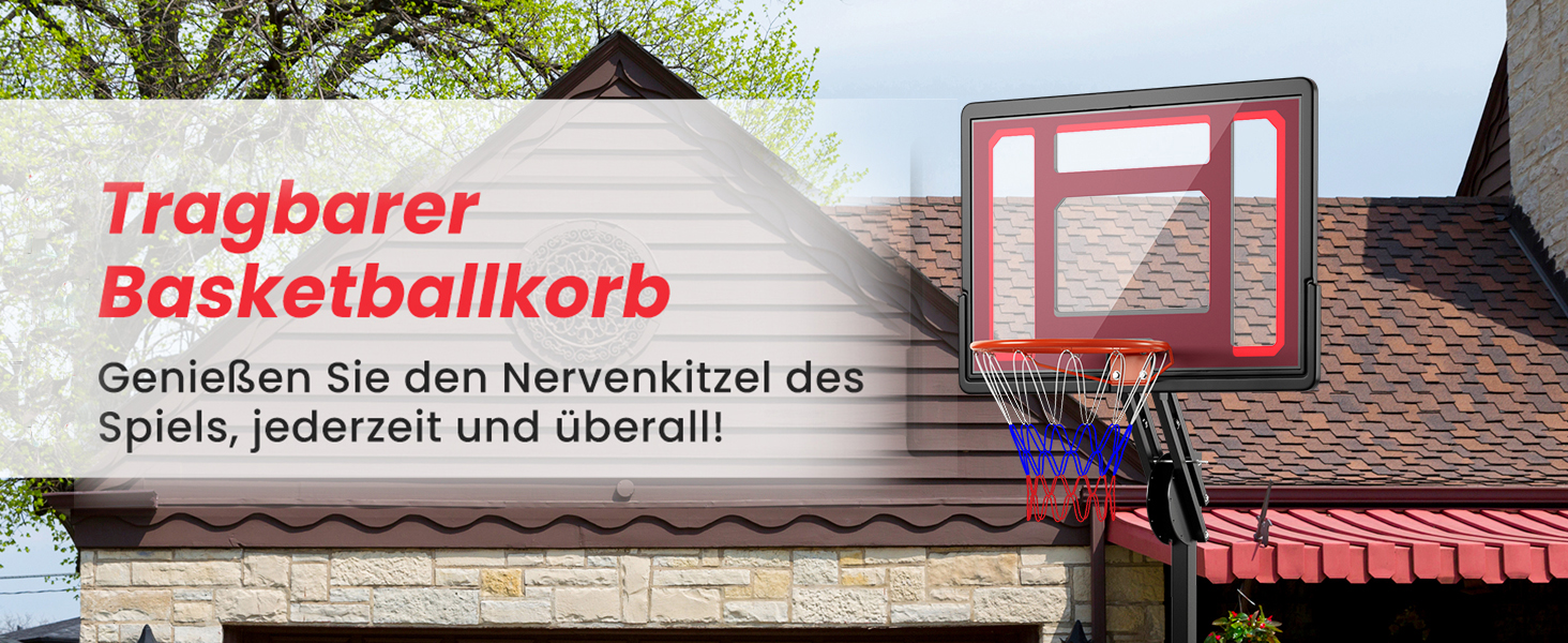 Баскетбольний кошик GOPLUS вуличний з підставкою, регульована висота 105-260 см, портативний баскетбольний стенд на колесах для дітей та підлітків