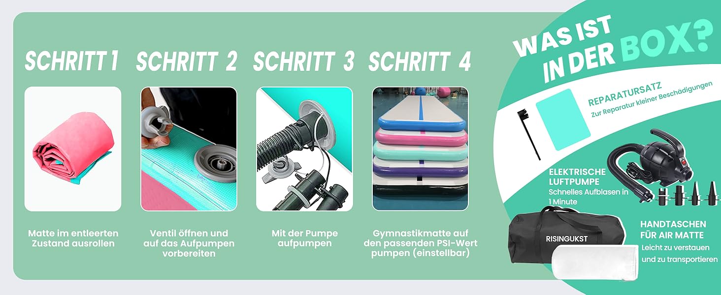 Гімнастичний надувний мат Air Matte Track, 300x100x15 см, зелено-рожевий, з насосом