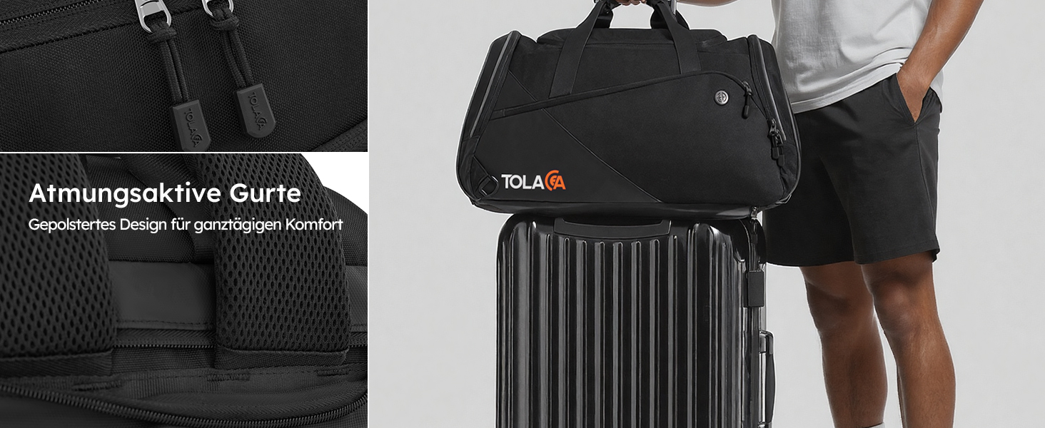 Спортивна сумка Tolaccea з відділенням для взуття та мокрого одягу, 47L, чорна. Ідеальна для фітнесу, тренувань, басейну та подорожей