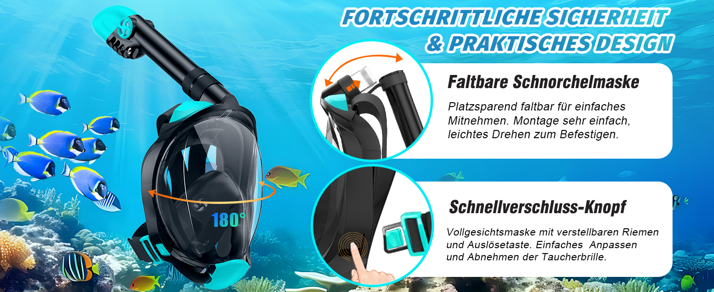 Набір для снорклінгу для дорослих: складана маска з трубкою та ластами, CO2-безпечна, проти запотівання та без витоку, з сумкою. Маска та ласти S/M, чорно-зелений колір