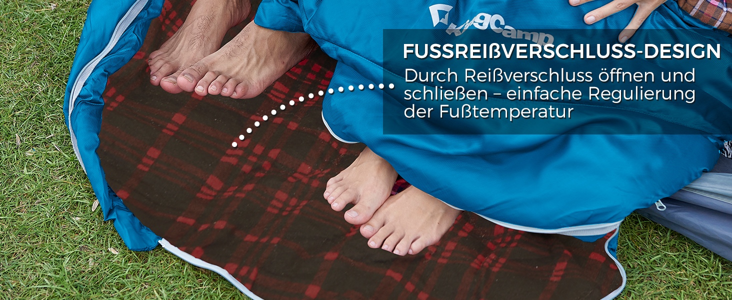 Спальний мішок KingCamp для 2 осіб з фланелі, зимовий, теплий, 3-4 сезони, з 2 подушками, для кемпінгу та відпочинку на природі (синьо-блакитний)