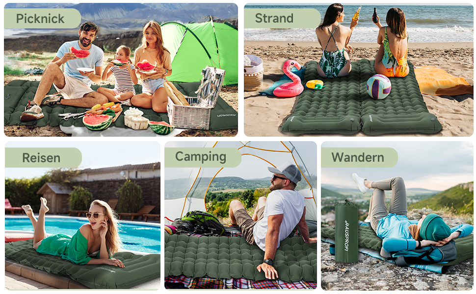 Килимок туристичний самонадувний HAUSPROFI, Ultraleicht, для кемпінгу, з помпою та подушкою, армійний камуфляж