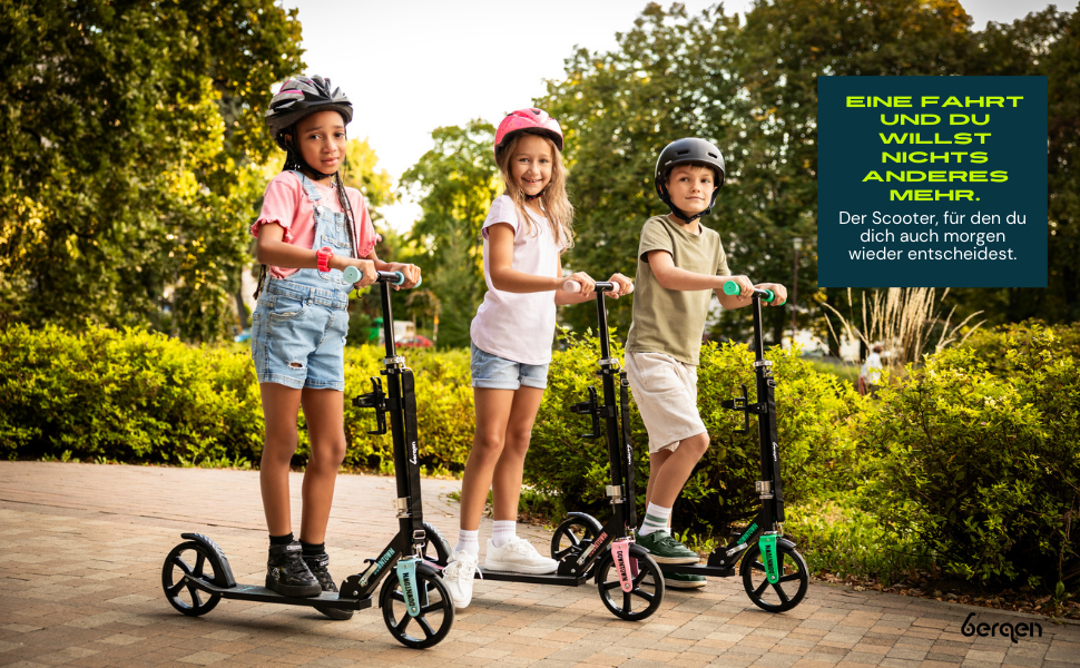 Самокат міський Bergen City Scooter Downtown, алюмінієвий, складаний, 3.3 кг, колеса 200 мм, регульована висота, для дітей від 6 років, підлітків та дорослих до 100 кг, чорний/рожевий