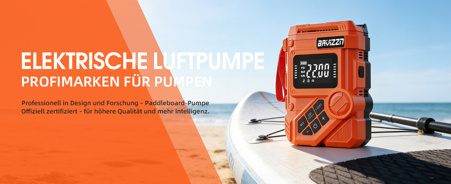 Електричний насос для SUP дошки 12V, 22 PSI, з акумулятором 59.2Wh, Type-C, 7 насадок, помаранчевий