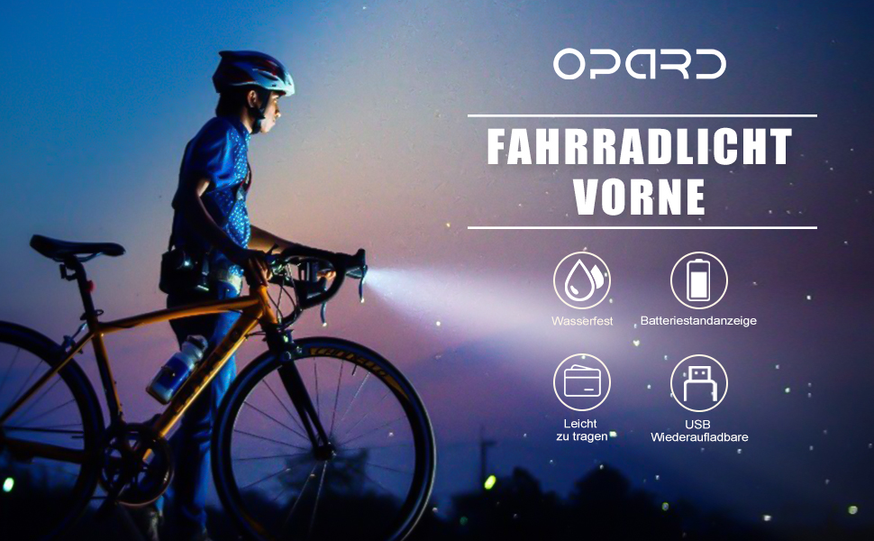 Набір велоліхтарів Opard: передній ліхтар LED, USB-зарядка, водонепроникний, схвалений StVZO, 2 режими освітлення