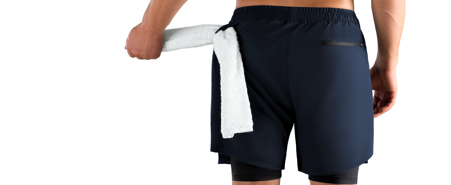 Шорти чоловічі Niksa 2er Pack 2-в-1, спортивні, швидковисихаючі, дихаючі, з кишенею для телефону (XXL, темно-синій)