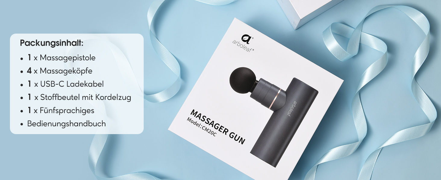 Масажний пістолет Arboleaf Mini Massage Gun, масажний пістолет, 3200 об/хв 0,47 кг з силіконовими насадками AI Levels 4, безшумний м'язовий пістолет з кишеньковим м'язовим пістолетом для розслаблення м'язів Потужна батарея USB-C сірого кольору