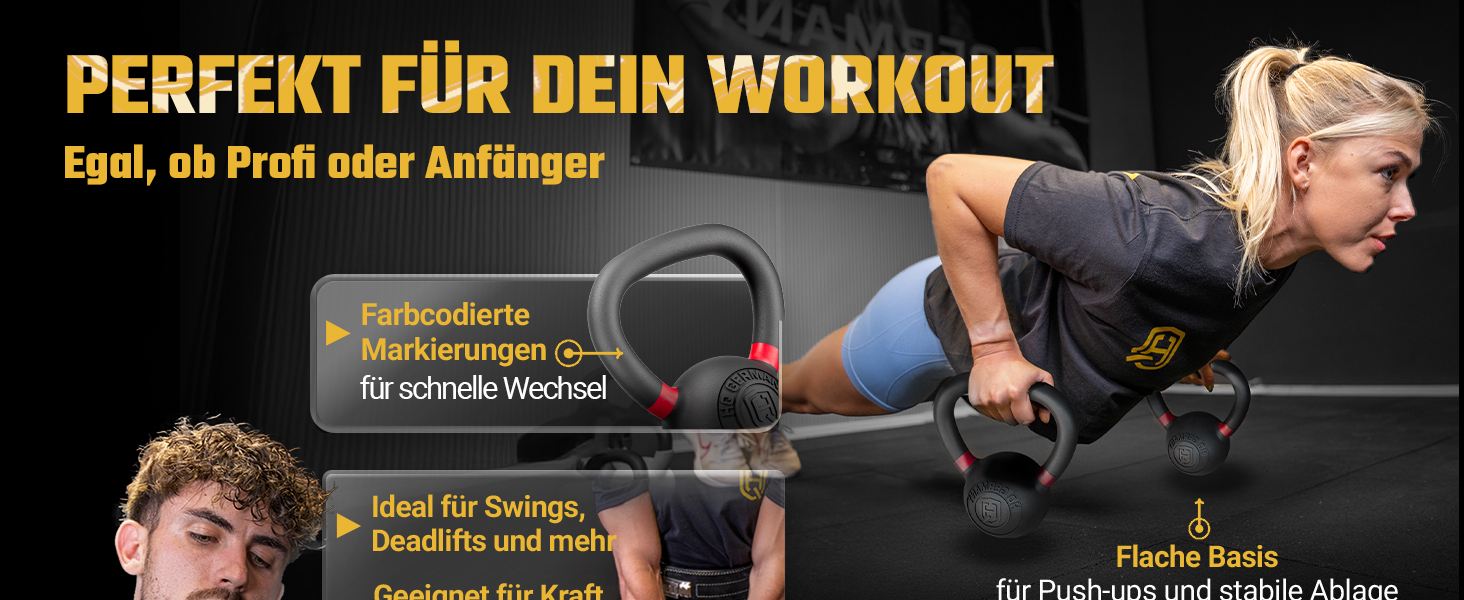 Кетлбел HQ Germany® з порошковим покриттям [2-32 кг/набори] - набір чавунних кетлбелів преміум-якості, ±2% допуск по вазі. Вага кульової гирі, набір гир, кетл-бел.