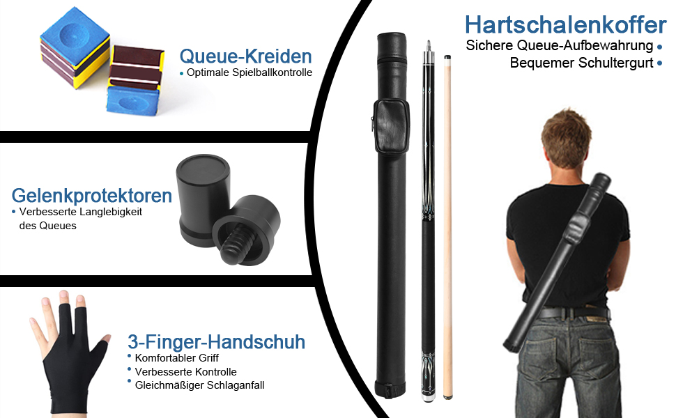 Більярдний кий Pool Queue, 58 дюймів, канадський клен, професійний, синьо-білий