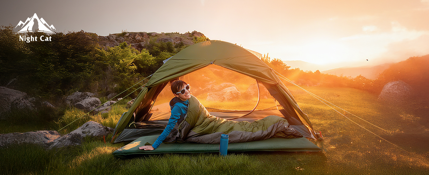 Спальний мішок Night Cat для дорослих, 3 сезони, 80x190 см, зелений