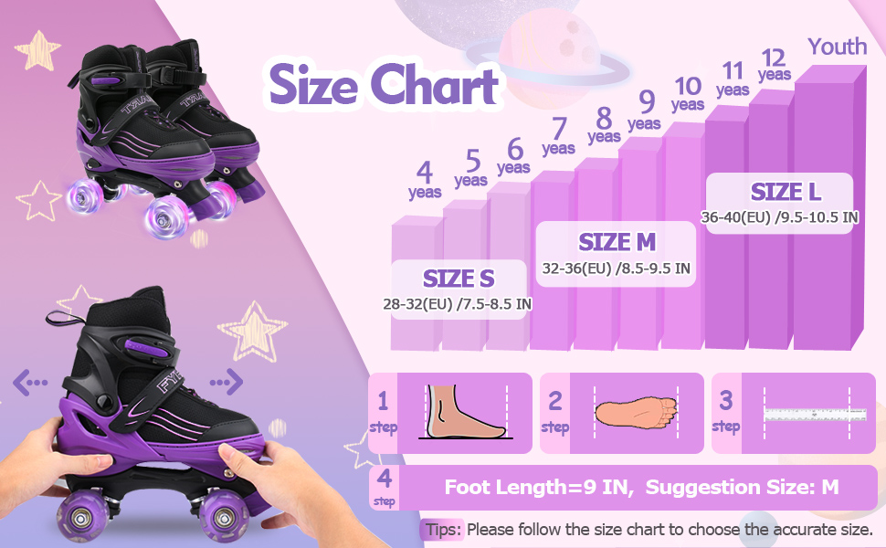 Дитячі ролики для катання на роликах для дівчаток та хлопчиків, регульовані ролики з підсвічуванням коліс, розважальне освітлення, ролики для дітей L (36-40 EU), чорно-фіолетові
