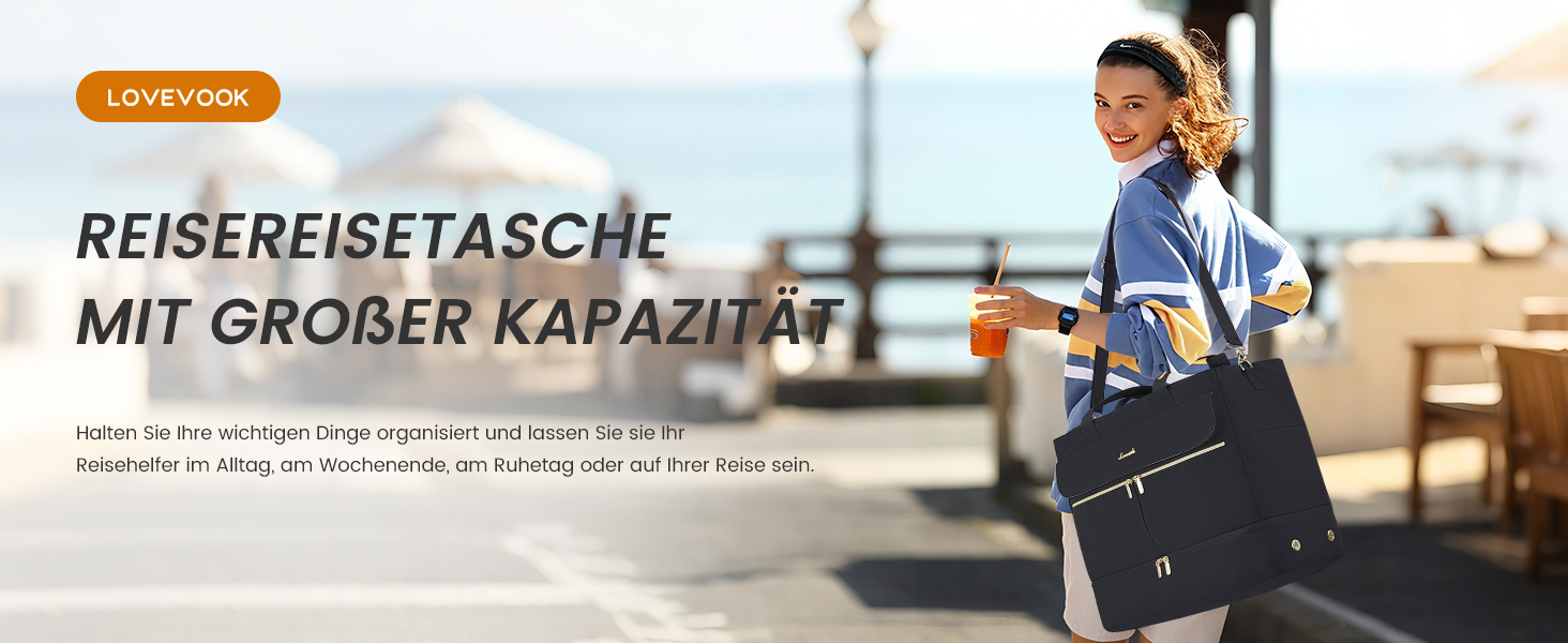 Сумка-мішок LOVEVOOK Weekender 45L для подорожей, спорт, клініки, пологового будинку. З відділенням для взуття та мокрих речей. Чорний+бежевий+коричневий.