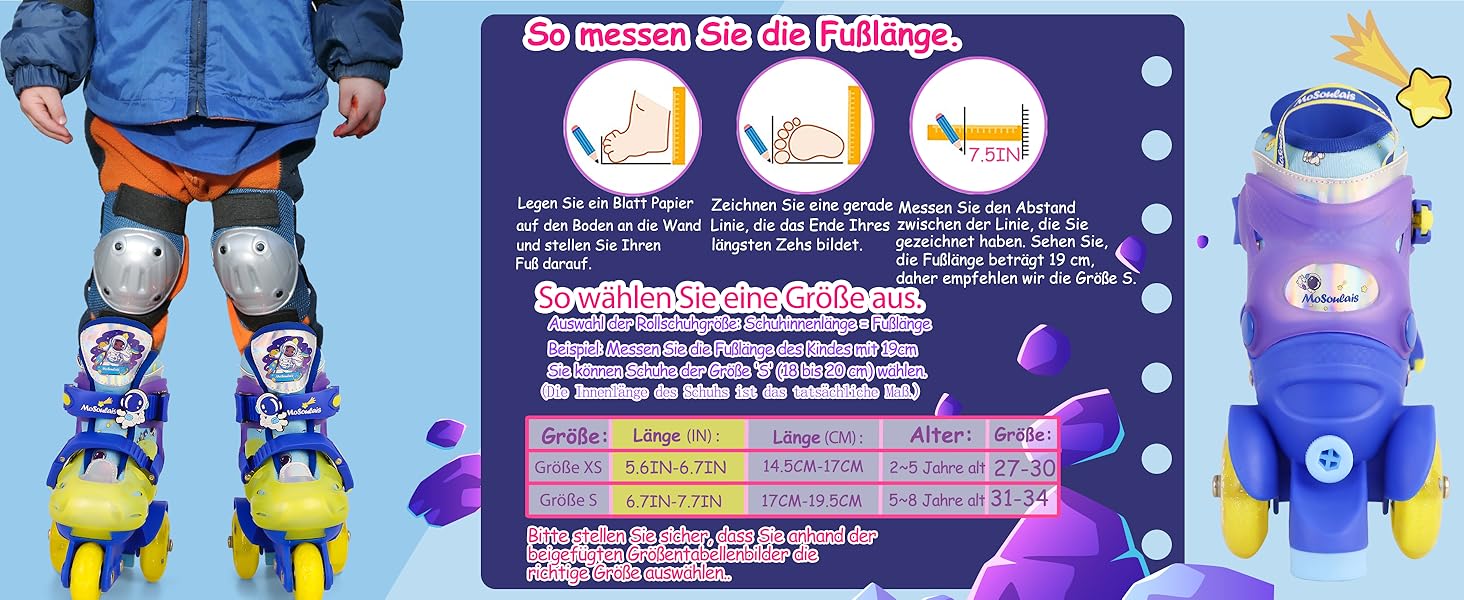 Дитячі ролики Kinder Rollschuhe для дівчаток та хлопчиків, ролики Єдиноріг/Морська русалка, світлові колеса, 4 розміри, регульовані, для початківців, подарунок на Новий рік/День народження (S(31~34), Колір: блакитний)