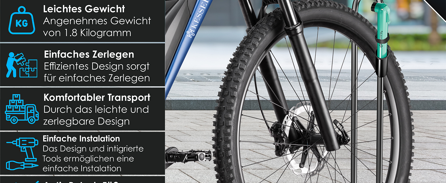 Підставка для велосипеда KESSER® для MTB, E-Bike, Citybike, шосе, з повітряним насосом (2 шт.)
